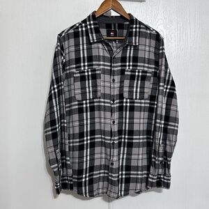 Quicksilver Flannel Shirt Men's Large Gray Black Plaid Long Sleeve Button Up
